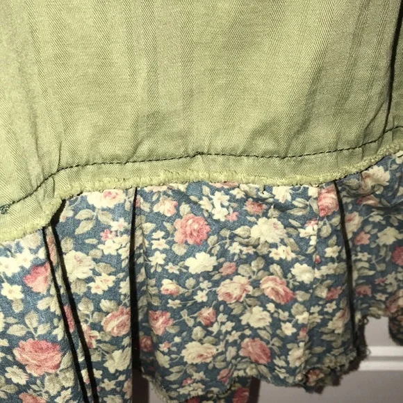 Free People Olive Green Jean Jacket with Floral Hem - Picture 3 of 6